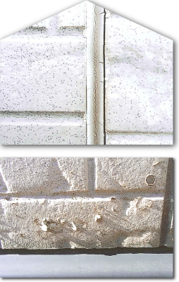 シーリングの劣化による亀裂、外壁の腐食